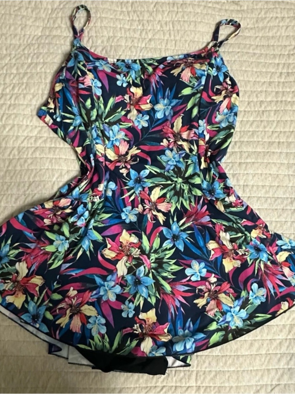 Womens Plus 24W Floral Tropical Swimdress One-Piece Lined Stretch Spaghetti